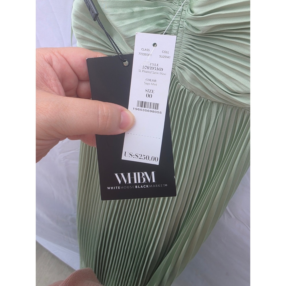 White House Black Market Sage Green Pleated Maxi Dress NWT Size 00 - Picture 9 of 9